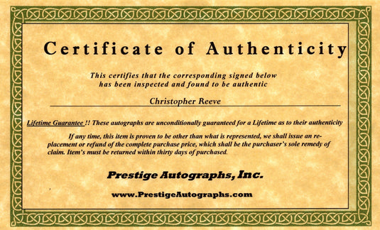 Certificate of authenticity – Christopher Reeve – Superman