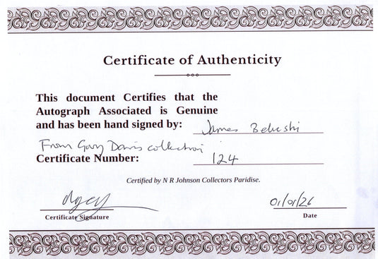 Certificate of authenticity – James Belushi – Signed Item with Certificate of Authenticity