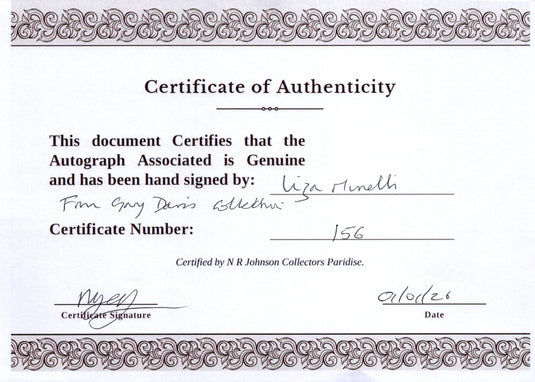 Certificate of authenticity – Liza Minnelli – Signed item with certificate