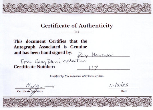 Certificate of authenticity – Rex Harrison – Signed photograph